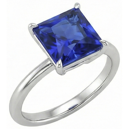 Natural Real ( Not Lab Grown )  5 Ct Square Cut Sapphire Solitaire Ring
