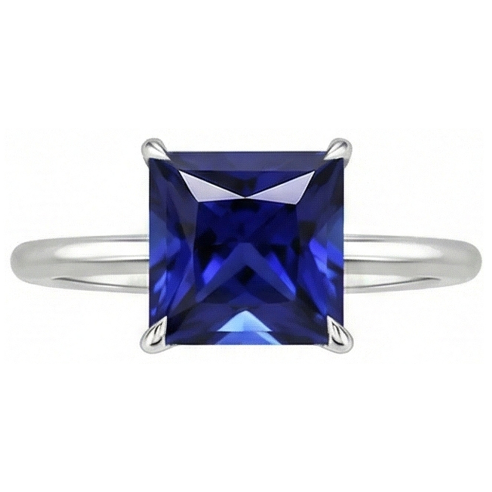 Natural Real ( Not Lab Grown )  5 Ct Square Cut Sapphire Solitaire Ring