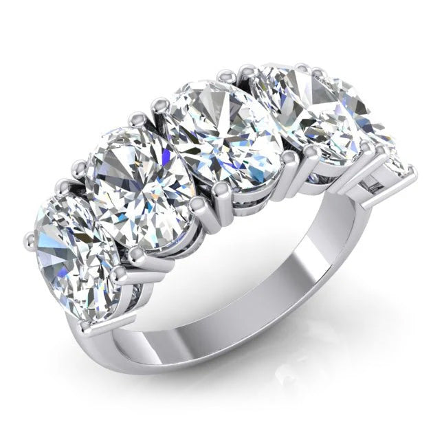 5 Stone Mined Natural Real Diamond ( Not Lab Grown ) Anniversary Band Gold Oval Cut Jewelry 5 Carats