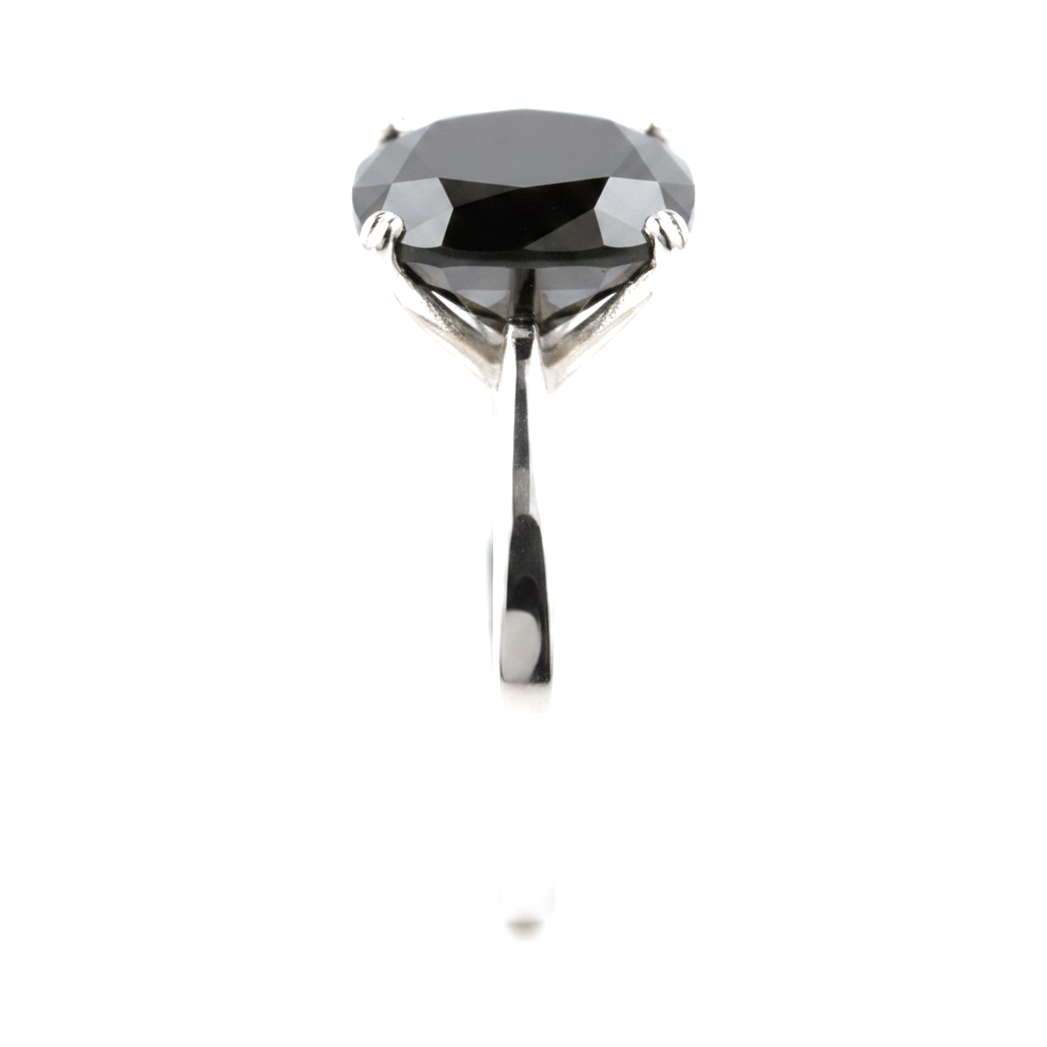 6 Carat Cushion Black Diamond Solitaire Ring Natural 14K White Gold