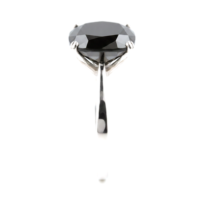 6 Carat Cushion Black Diamond Solitaire Ring Natural 14K White Gold