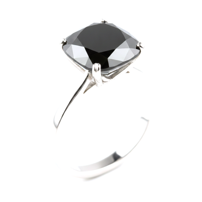 6 Carat Cushion Black Diamond Solitaire Ring Natural 14K White Gold