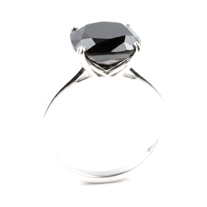 6 Carat Cushion Black Diamond Solitaire Ring Natural 14K White Gold