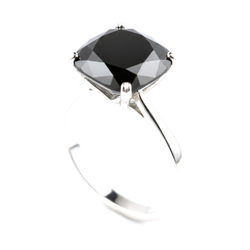 5 Carat Cushion Black Diamond Solitaire Ring Natural 14K White Gold