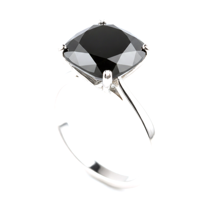 6 Carat Cushion Black Diamond Solitaire Ring Natural 14K White Gold