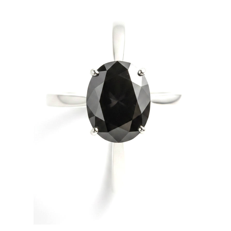 2 Carat Oval Black Diamond Solitaire Ring Natural 14K White Gold