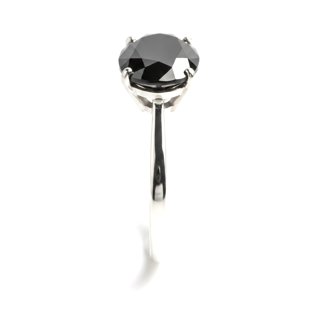 2 Carat Oval Black Diamond Solitaire Ring Natural 14K White Gold