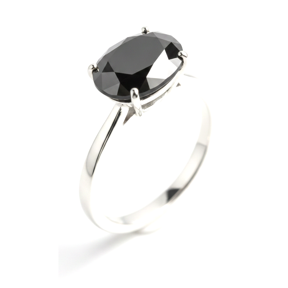 2 Carat Oval Black Diamond Solitaire Ring Natural 14K White Gold