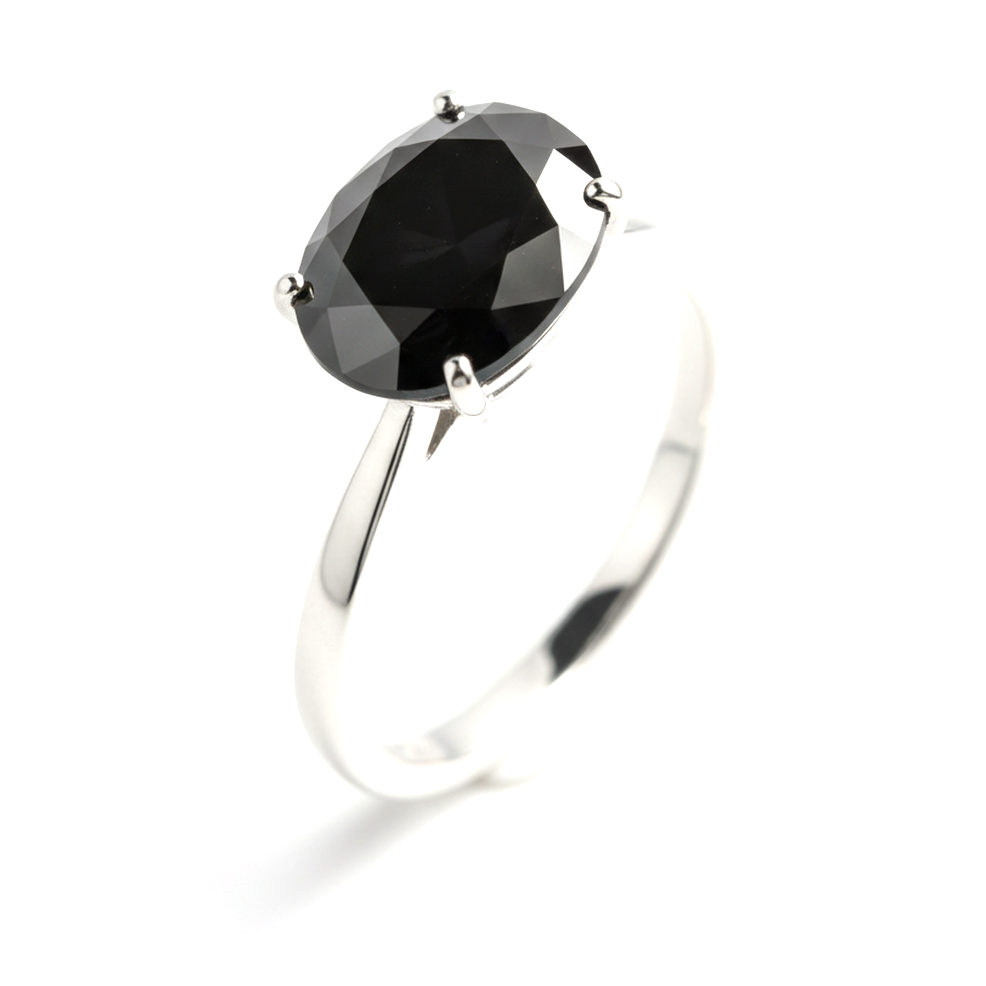 2 Carat Oval Black Diamond Solitaire Ring Natural 14K White Gold
