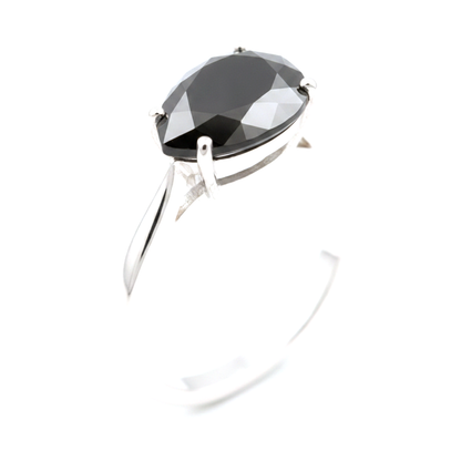 5 Carat Pear Black Diamond Solitaire Ring Natural 14K White Gold