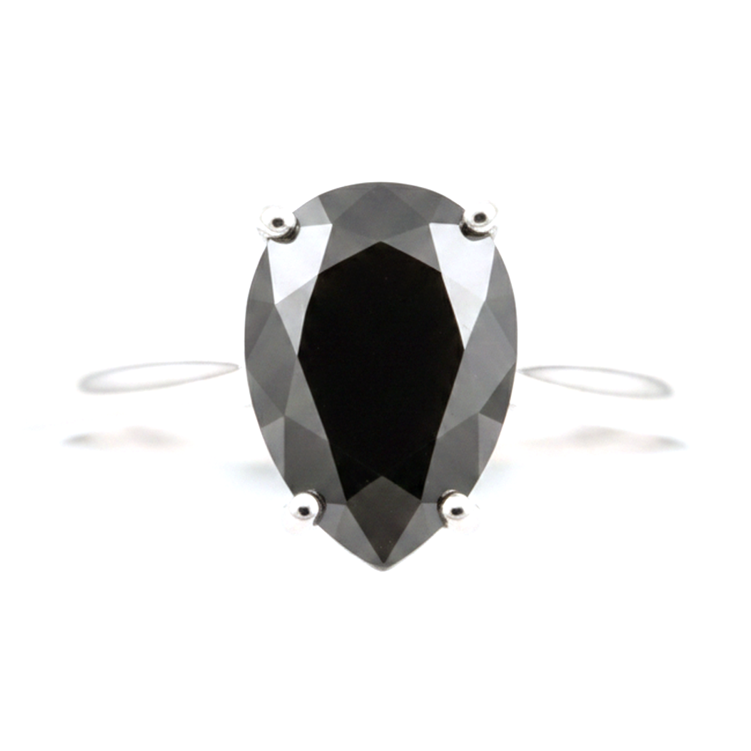 5 Carat Pear Black Diamond Solitaire Ring Natural 14K White Gold