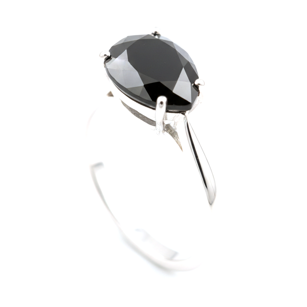 5 Carat Pear Black Diamond Solitaire Ring Natural 14K White Gold