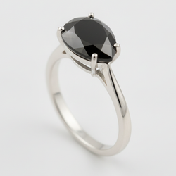5 Carat Pear Black Diamond Solitaire Ring Natural 14K White Gold