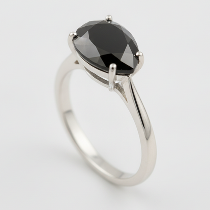 5 Carat Pear Black Diamond Solitaire Ring Natural 14K White Gold