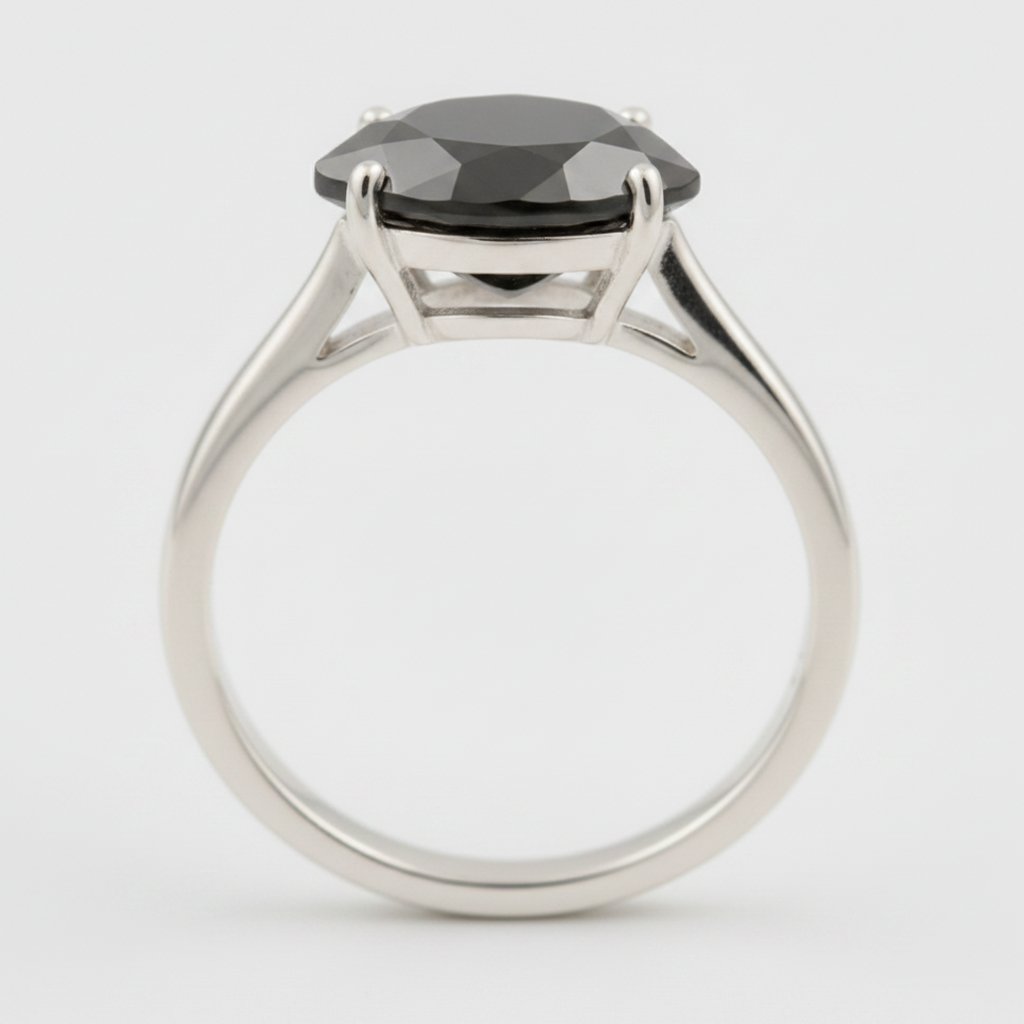 5 Carat Pear Black Diamond Solitaire Ring Natural 14K White Gold