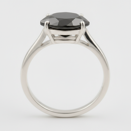 5 Carat Pear Black Diamond Solitaire Ring Natural 14K White Gold