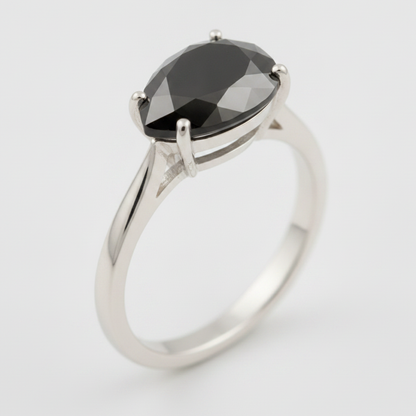 5 Carat Pear Black Diamond Solitaire Ring Natural 14K White Gold