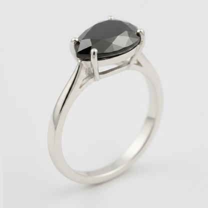 5 Carat Pear Black Diamond Solitaire Ring Natural 14K White Gold