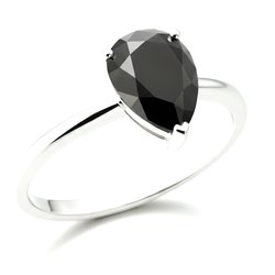 5 Carat Pear Black Diamond Solitaire Ring Natural 14K White Gold