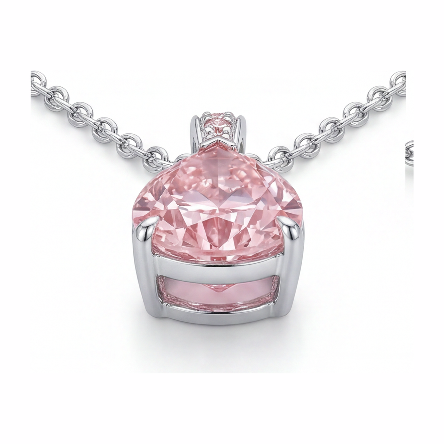 5 Carat Pear Pink Lab Grown Diamond and White Diamond Solitaire Pendant 14K White Gold
