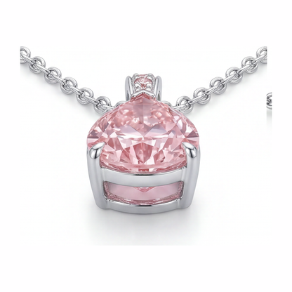 5 Carat Pear Pink Lab Grown Diamond and White Diamond Solitaire Pendant 14K White Gold