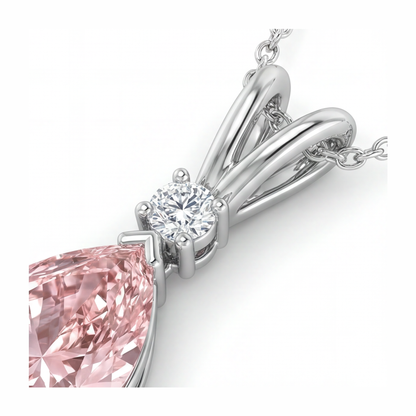 5 Carat Pear Pink Lab Grown Diamond and White Diamond Solitaire Pendant 14K White Gold