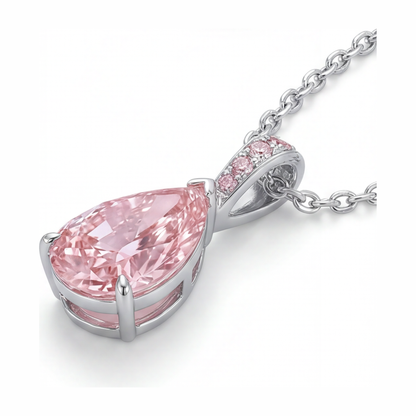 5 Carat Pear Pink Lab Grown Diamond and White Diamond Solitaire Pendant 14K White Gold