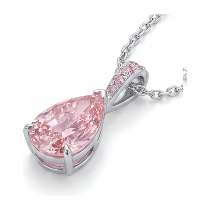 5 Carat Pear Pink Lab Grown Diamond and White Diamond Solitaire Pendant 14K White Gold
