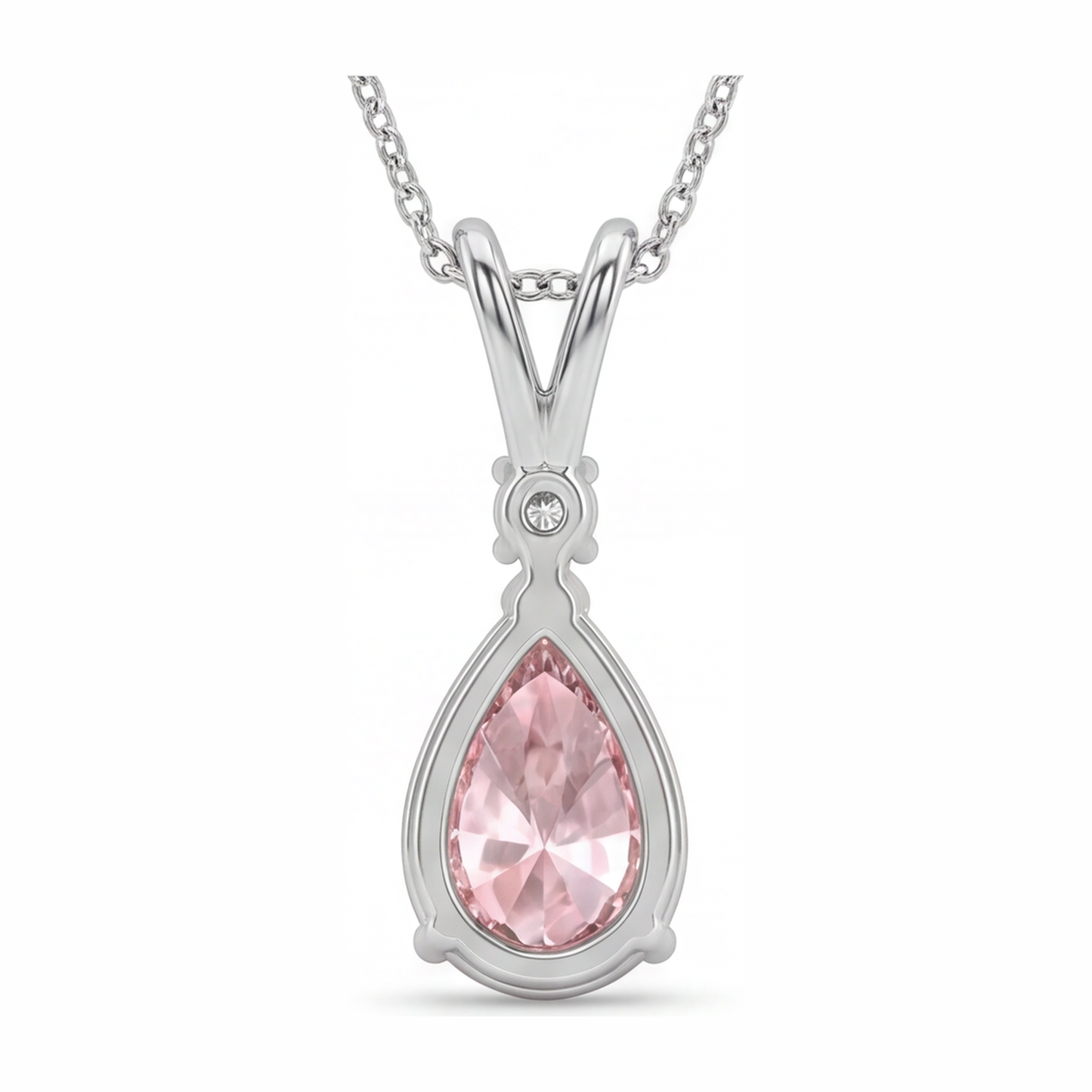 5 Carat Pear Pink Lab Grown Diamond and White Diamond Solitaire Pendant 14K White Gold
