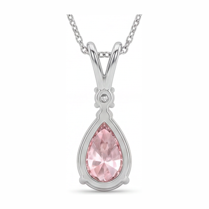 5 Carat Pear Pink Lab Grown Diamond and White Diamond Solitaire Pendant 14K White Gold