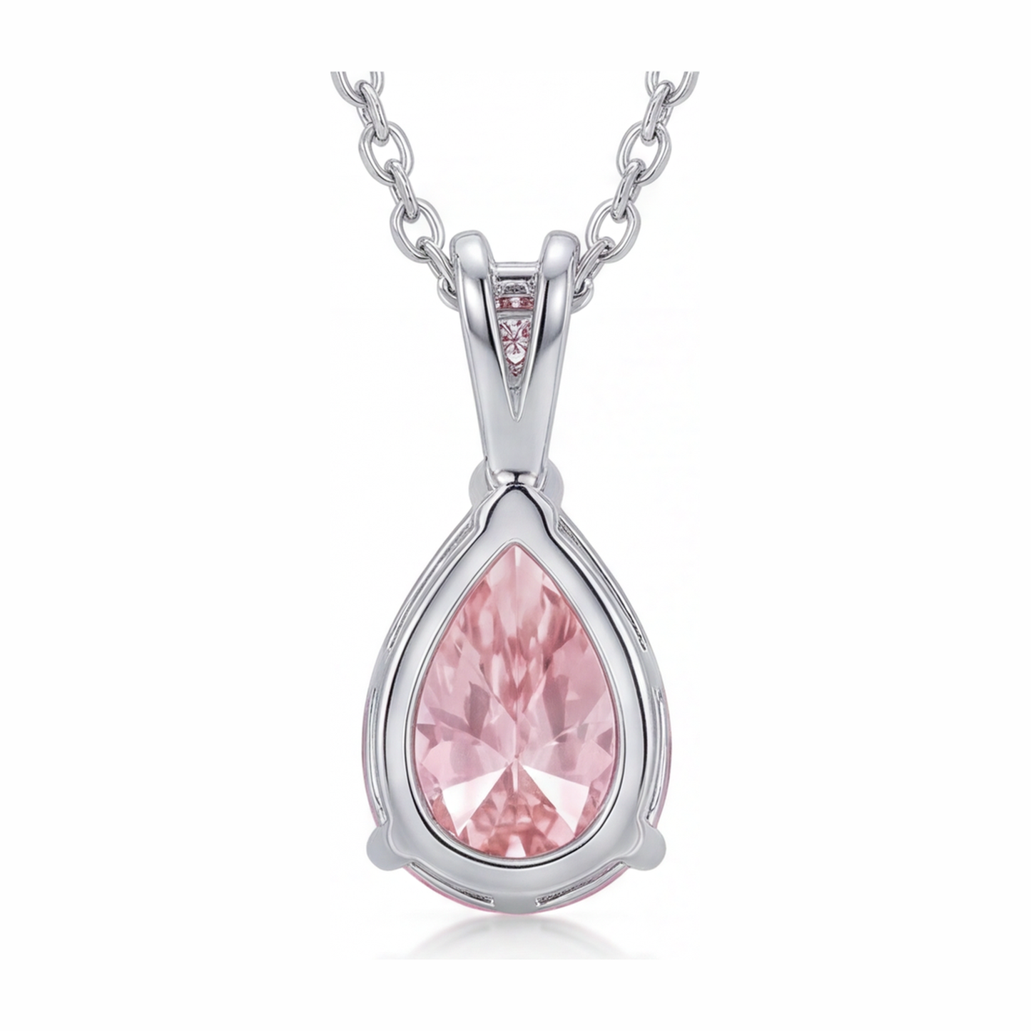 5 Carat Pear Pink Lab Grown Diamond and White Diamond Solitaire Pendant 14K White Gold