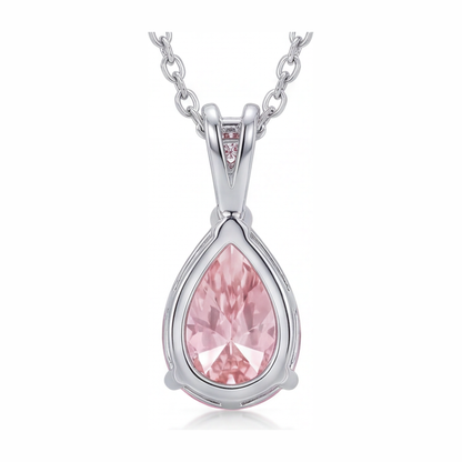 5 Carat Pear Pink Lab Grown Diamond and White Diamond Solitaire Pendant 14K White Gold