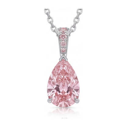 5 Carat Pear Pink Lab Grown Diamond and White Diamond Solitaire Pendant 14K White Gold