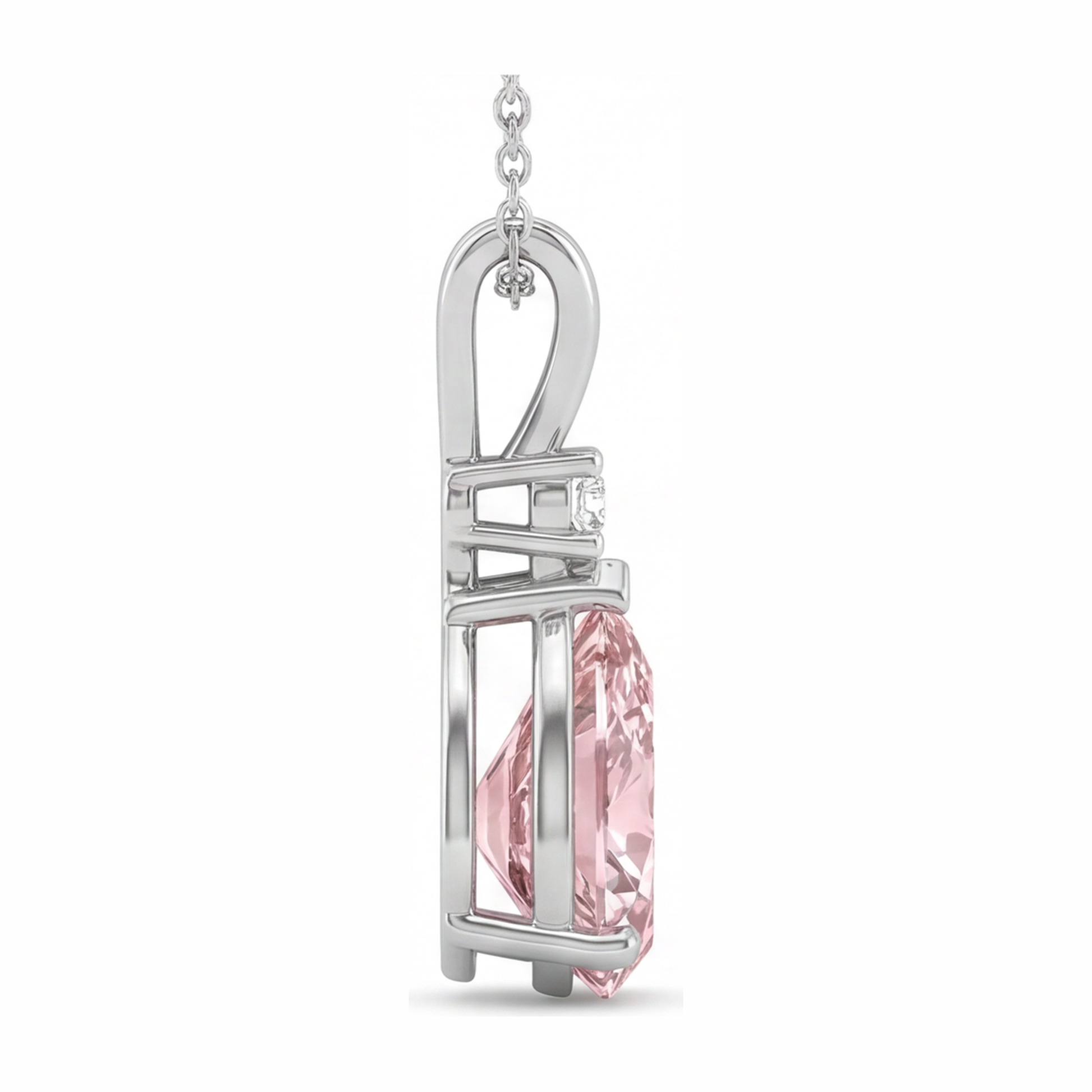 5 Carat Pear Pink Lab Grown Diamond and White Diamond Solitaire Pendant 14K White Gold