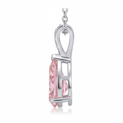 5 Carat Pear Pink Lab Grown Diamond and White Diamond Solitaire Pendant 14K White Gold