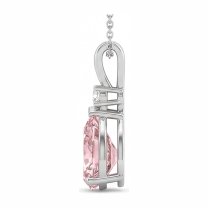 5 Carat Pear Pink Lab Grown Diamond and White Diamond Solitaire Pendant 14K White Gold