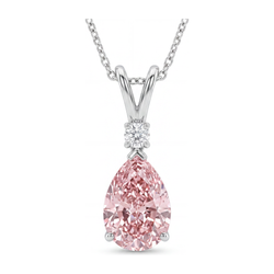 5 Carat Pear Pink Lab Grown Diamond and White Diamond Solitaire Pendant 14K White Gold