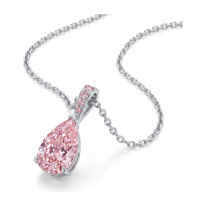 5 Carat Pear Pink Lab Grown Diamond and White Diamond Solitaire Pendant 14K White Gold