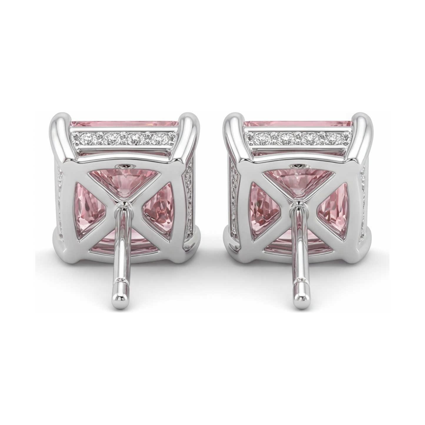 5 Carat Princess Pink Lab Grown Diamond and White Diamond Solitaire Earrings 14K White Gold