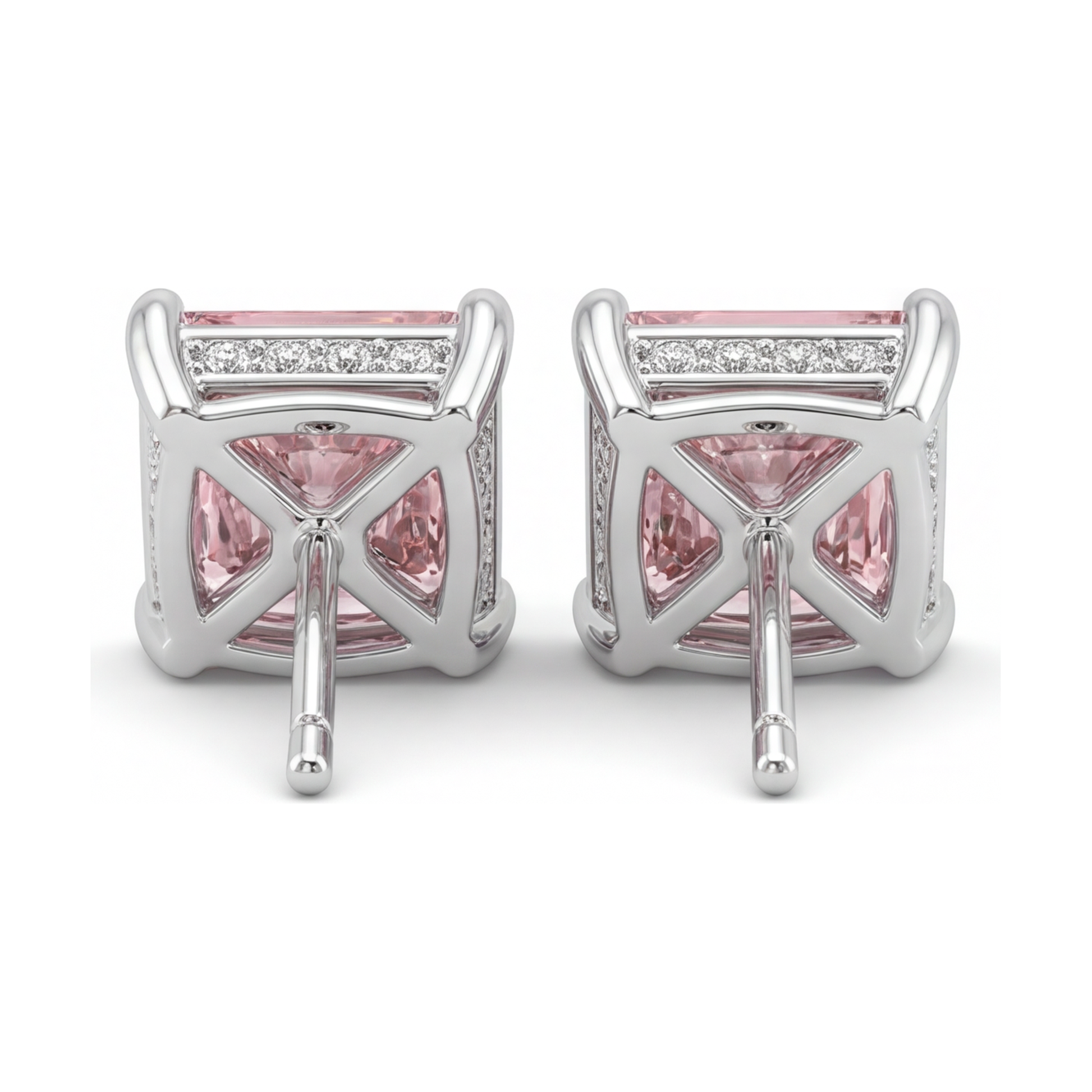 5 Carat Princess Pink Lab Grown Diamond and White Diamond Solitaire Earrings 14K White Gold