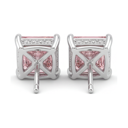 5 Carat Princess Pink Lab Grown Diamond and White Diamond Solitaire Earrings 14K White Gold