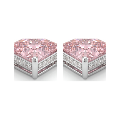 5 Carat Princess Pink Lab Grown Diamond and White Diamond Solitaire Earrings 14K White Gold