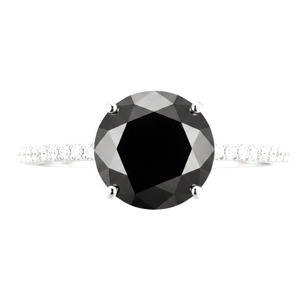 2 Carat Round Black Diamond Solitaire Ring Natural 14K White Gold