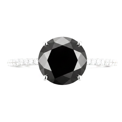 2 Carat Round Black Diamond Solitaire Ring Natural 14K White Gold
