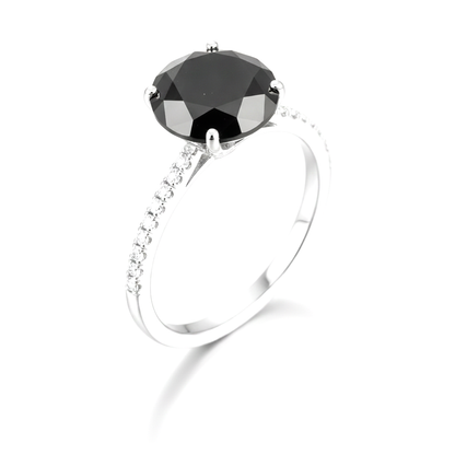 2 Carat Round Black Diamond Solitaire Ring Natural 14K White Gold