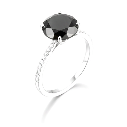 2 Carat Round Black Diamond Solitaire Ring Natural 14K White Gold