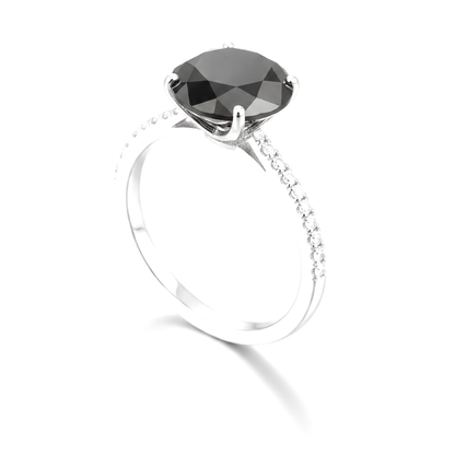 2 Carat Round Black Diamond Solitaire Ring Natural 14K White Gold