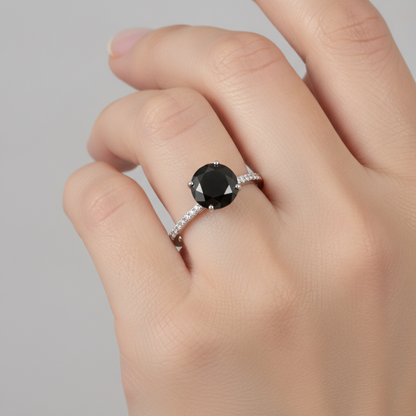 2 Carat Round Black Diamond Solitaire Ring Natural 14K White Gold
