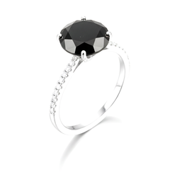 5 Carat Round Black Diamond Solitaire Ring Natural 14K White Gold