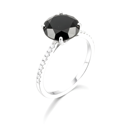 2 Carat Round Black Diamond Solitaire Ring Natural 14K White Gold